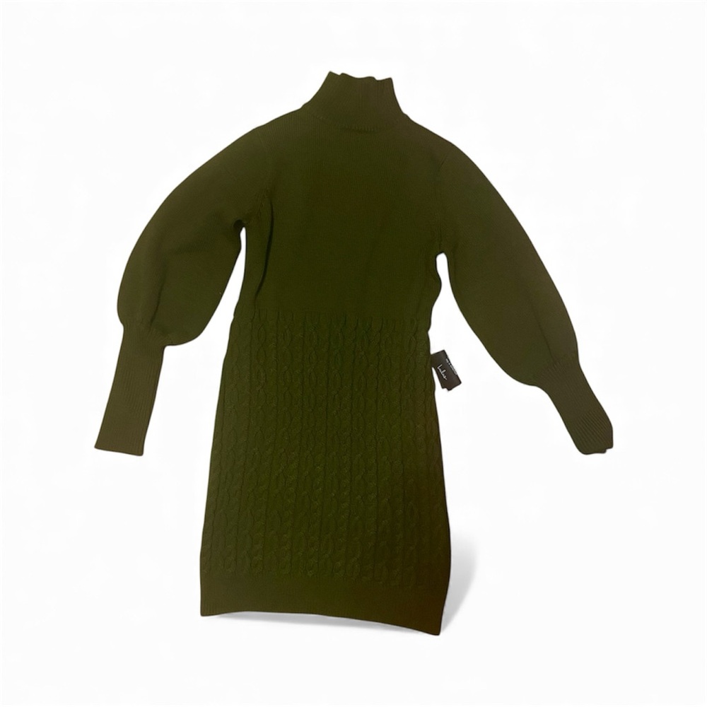 NWT Lulus Dark Olive Green Long Sleeve Mock Neck Cable Knit Dress Sz XS